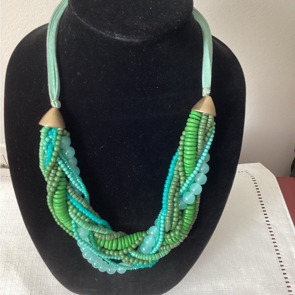 Green and Blue Multi-Strand Beaded Necklace